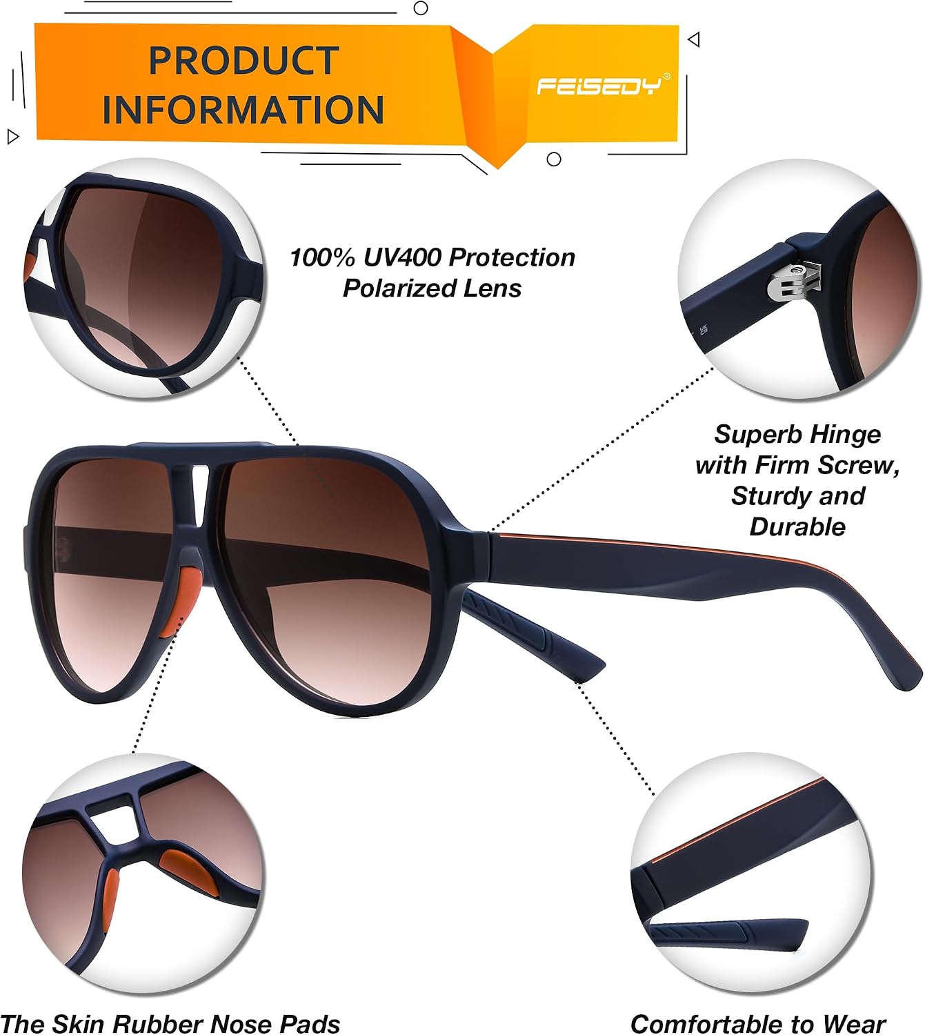 商品图片 4 | B0D425WLDN | FEISEDY Polarized Sunglasses, TAC HD Lens, TR-90 Frame Lightweight, Retro Sunglasses for Women Men UV400 Protection B0171
