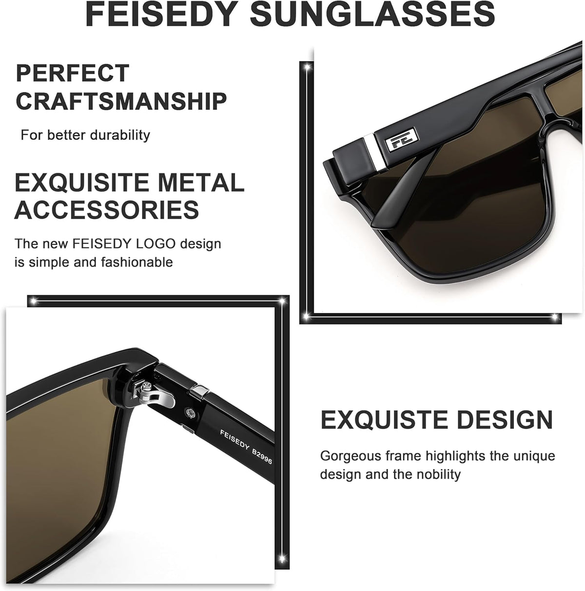 ÉÌƷͼƬ 3 | B0B2836HD6 | FEISEDY Sunglasses for Women Men, Fashion Mirrored Single Lens Shades
