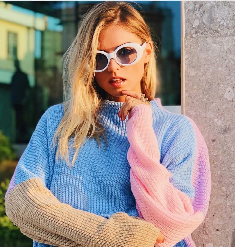ÉÌƷͼƬ 55 | B074H8KFSZ | FEISEDY Sunglasses White Oval Clout Goggles for Women Men Retro Round Trendy Rimmed Clueless Costume Frame B2253