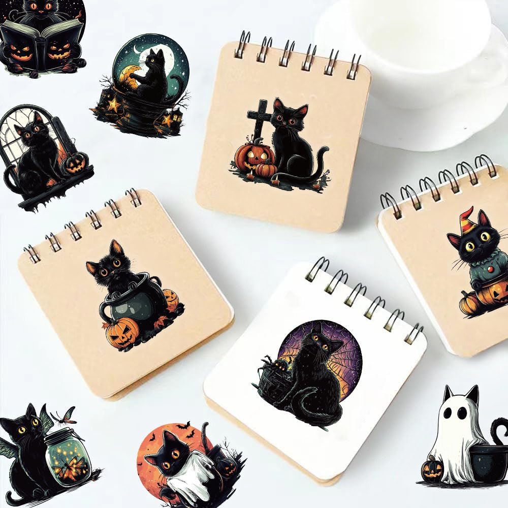 商品图片 3 | B0FQCK5TRP | 50 PCS Black Cat Stickers - Window Clings, Wall, Fridge, Phone - Cute Black Cat Window Decorations