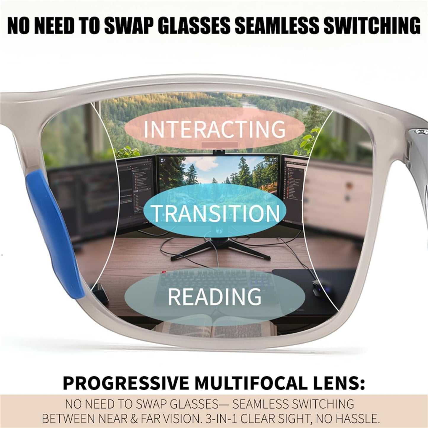 商品图片 18 | B0GLF6C715 | FEISEDY Progressive Multifocal Reading Glasses Blue Light Blocking B0397 | Sports Square Frame Near-Far Dual Use Blue Light Blocking Reading Glasses for Women Men