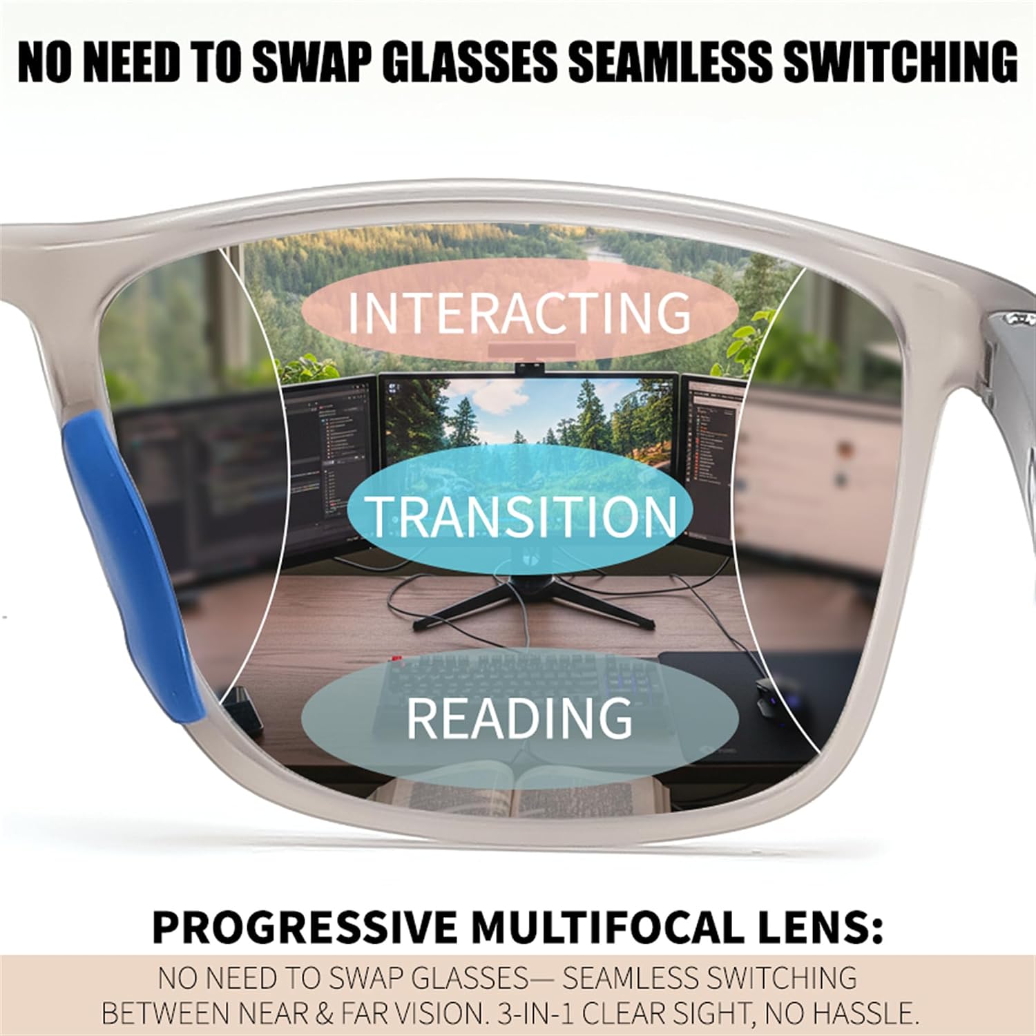 商品图片 18 | B0GLF6C715 | FEISEDY Progressive Multifocal Reading Glasses Blue Light Blocking B0397 | Sports Square Frame Near-Far Dual Use Blue Light Blocking Reading Glasses for Women Men