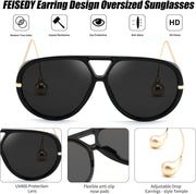 ÉÌƷͼƬ 37 | B0F8N8W8JM | FEISEDY Oversized Aviator Sunglasses With Earring Design for Women Large Big Frame Luxury Designer Shades for Ladies B0296