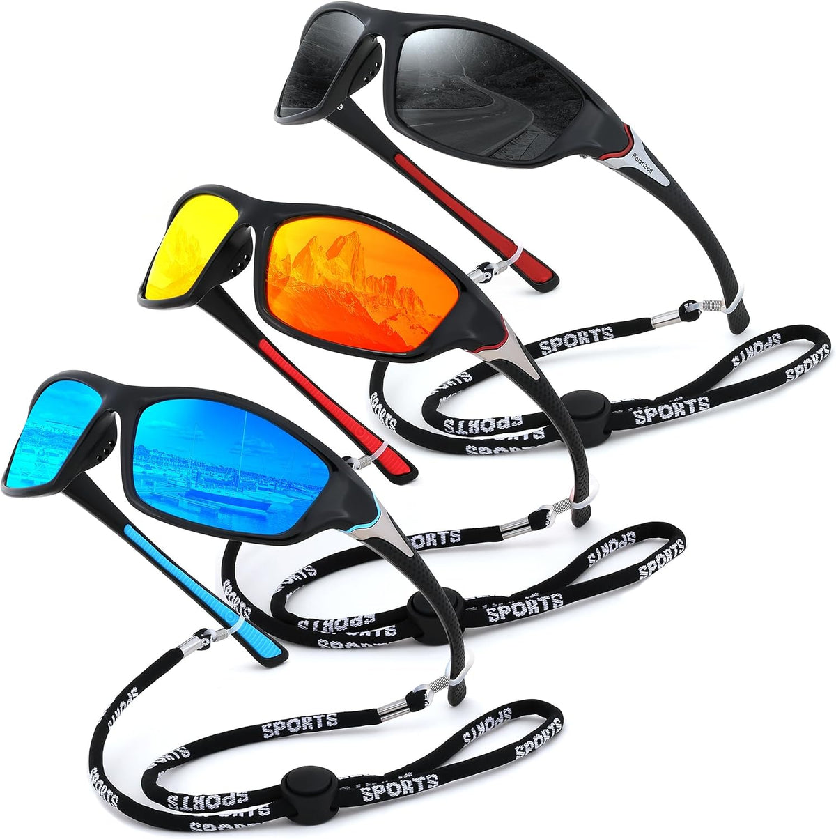 3pack-black+red+blue / 60 Millimeters | B0F9L4FQM4 | FEISEDY 3 Pack Polarized Sports Sunglasses for Men, Wrap Around Frame, UV400 Protection, Fishing Driving Cycling B2674