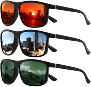 Black/Red+black/Sliver+matte Black/Green / 55 Millimeters | B0FPM3ZXZW | FEISEDY Square Polarized Sunglasses For Men Women B0322
