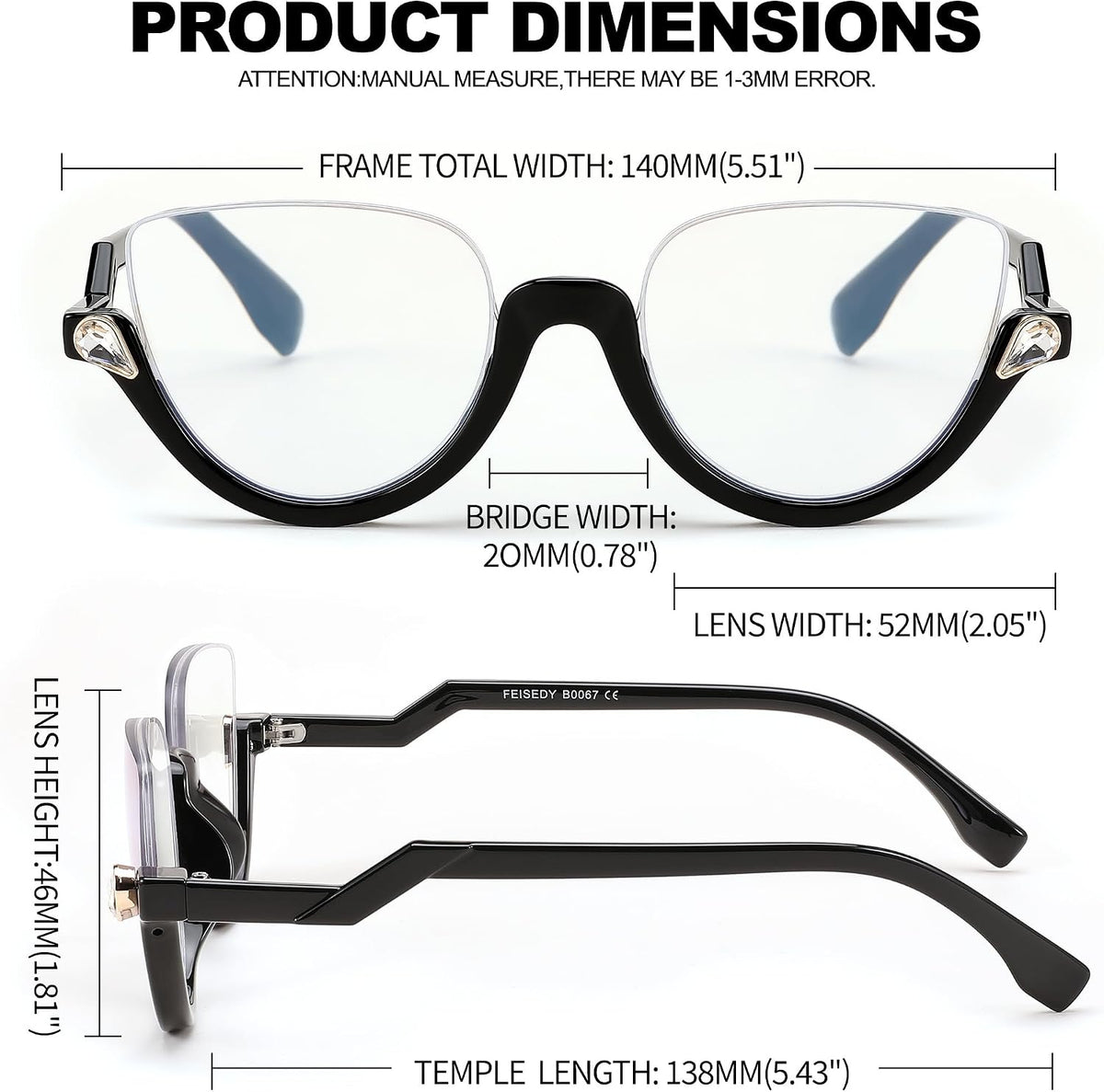 ÉÌƷͼƬ 7 | B0CJFLY9C9 | FEISEDY Reading Glasses for Women Fashion Half Frame Cat Eye Glasses Anti Glare Eyeglasses B0067