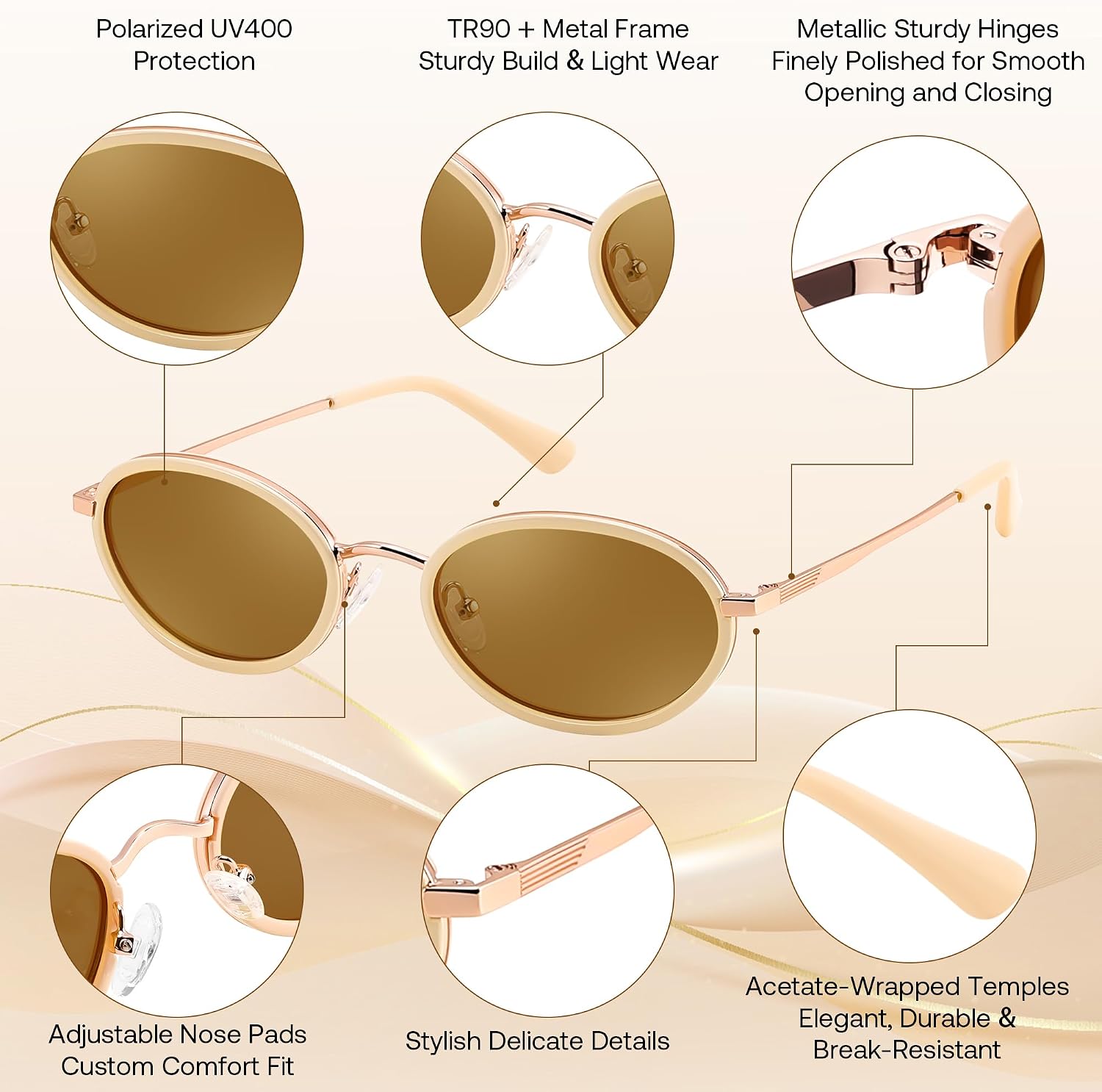 商品图片 23 | B0GX9GL5XF | FEISEDY Polarized Oval Metal Sunglasses for Women Men Classic Retro B0439