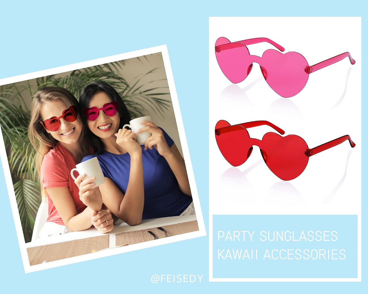 ÉÌƷͼƬ 13 | B09H3WMGMG | FEISEDY 2 Pack Rimless Heart Shaped Sunglasses Party Glasses Disco One Piece Transparent Trendy Love Glasses B2826-F2