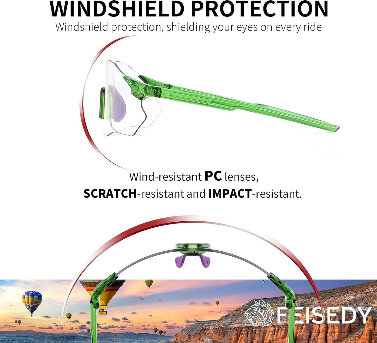 商品图片 14 | B0FHNVLT2X | FEISEDY Photochromic Cycling Glasses for Men Women Mountain Bike Sports Sunglasses UV Protection B0310