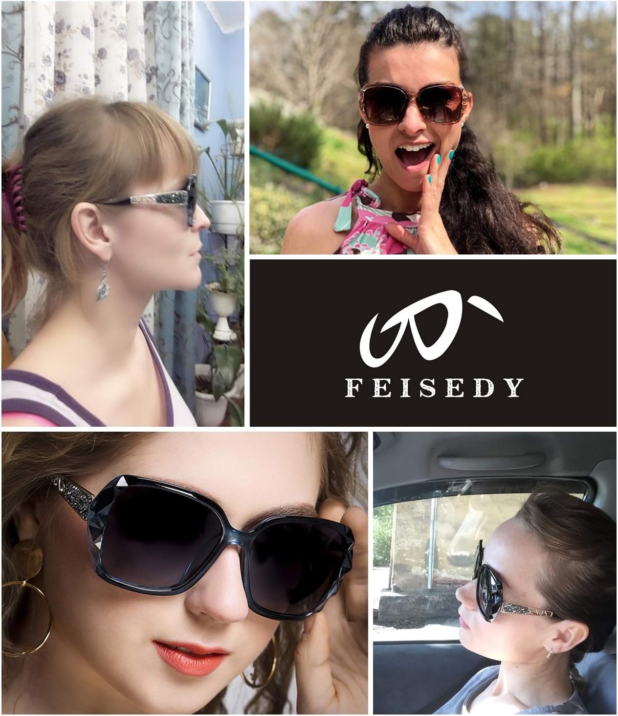 商品图片 8 | B079GT4RXH | FEISEDY Polarized Women Square Sunglasses Sparkling Composite Shiny Frame B2289