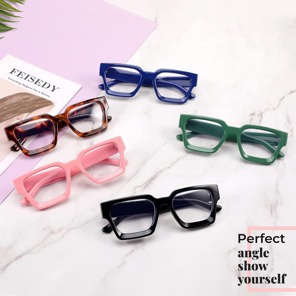 商品图片 6 | B0C1SQ2TX3 | FEISEDY Blue Light Blocking Glasses Thick Computer Eyewear Retro 90s Square Frame B2383