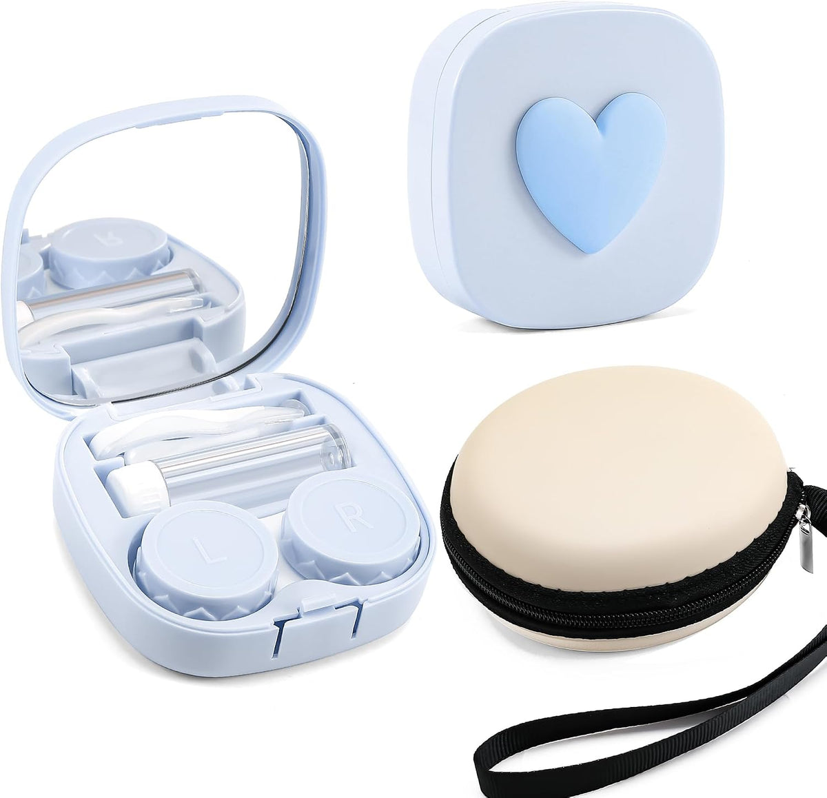 Blue | B0CNCZLH89 | FEISEDY Portable Cute Contact Lens Case Remover Tool With Mirror Tweezers Kit for Women and Girl B0081