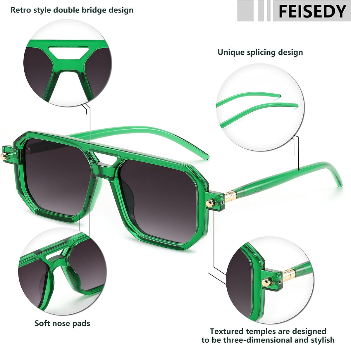 ÉÌƷͼƬ 106 | B09YTJ4FQZ | FEISEDY Vintage Square 70s Flat Aviator Sunglasses Women Men Classic Retro Stylish Frame UV400 Sunglasses B2622