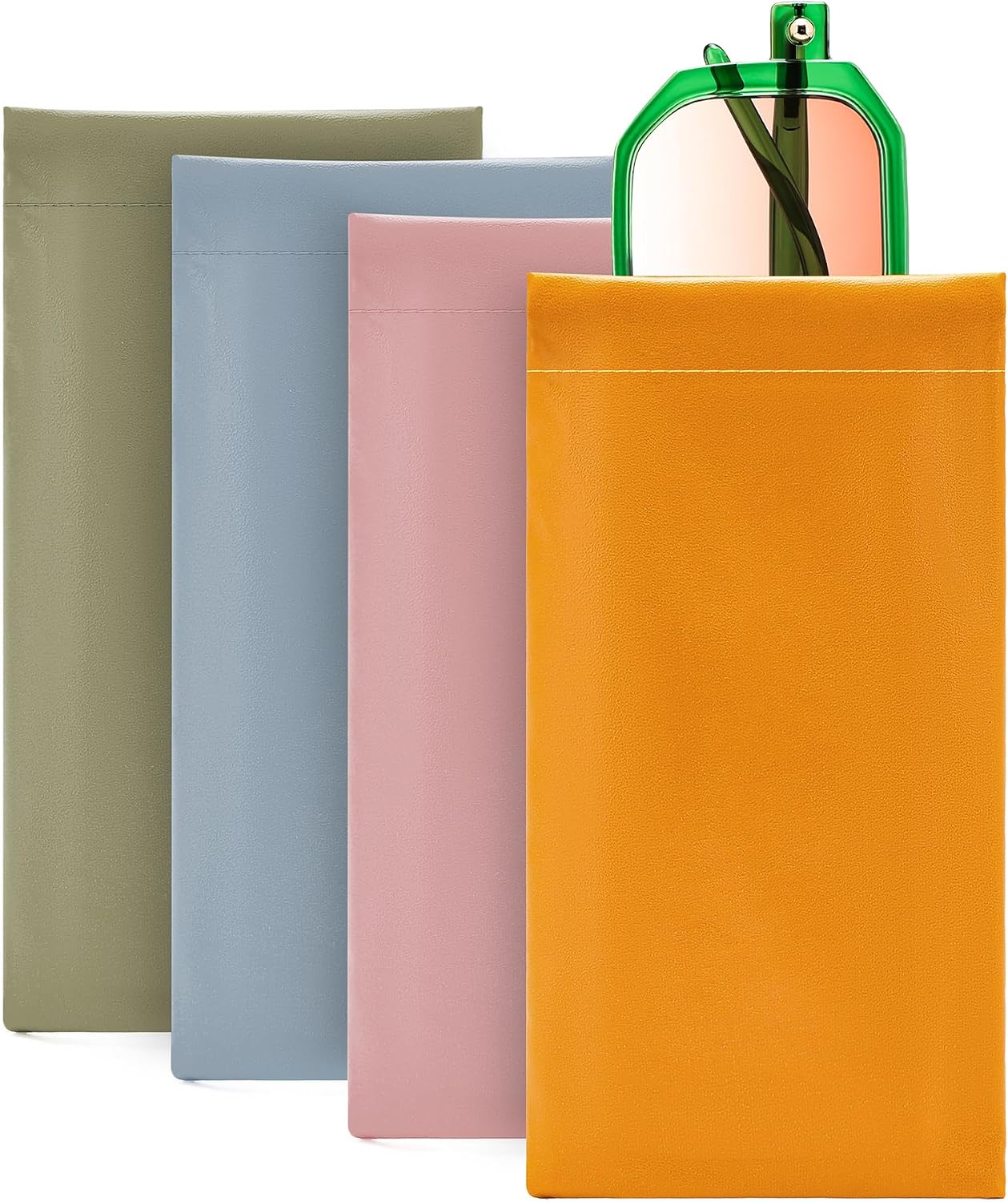 Orange+pink+green+blue | B0FH1XYJ4V | FEISEDY 4Pack Squeeze Top Sunglasses Cases, PU Leather Spring Closure Eyeglasser, Organizer Bag Portable Pocket Glasses Case