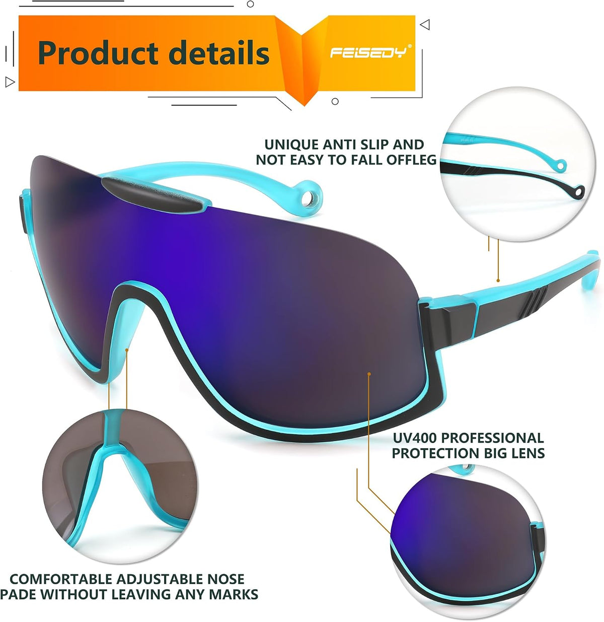 ÉÌƷͼƬ 5 | B0CQT2FXLN | FEISEDY Sunglasses Men Women Oversized Fashion Sports Baseball Fishing Skiing Running Golf Adults Teens Half Frame B0012