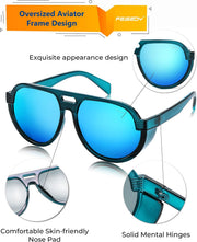 ÉÌƷͼƬ 21 | B0CT8R8S1H | FEISEDY Steampunk with Side Shields Aviator Sunglasses for Men Women 80s Retro Flat Top Oversized Polarized Shades B0096