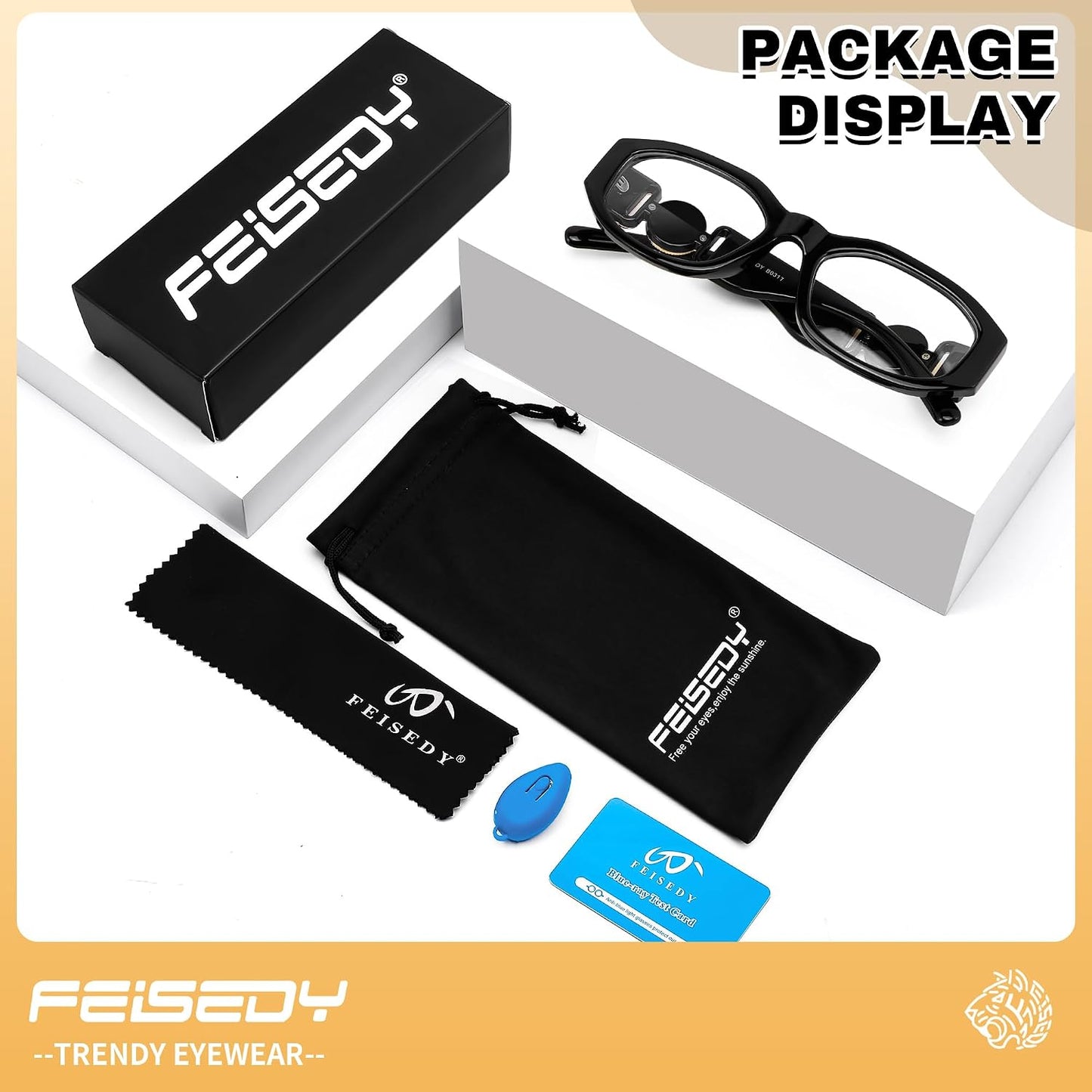 商品图片 8 | B0G34MVJQC | FEISEDY Trendy Blue Light Reading Glasses for Women and Men B0317 | Vintage 90s Anti-Glare Readers