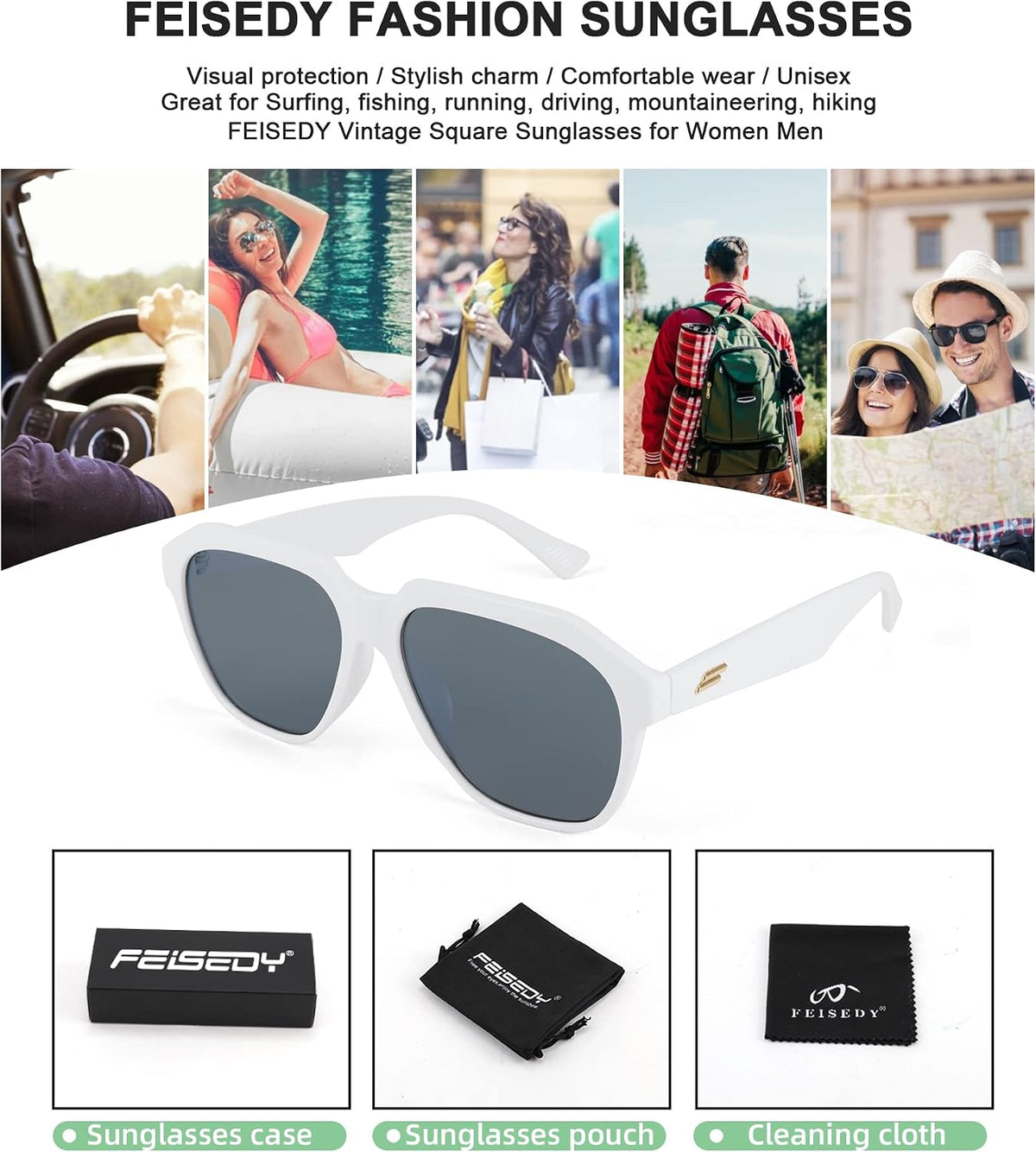 ÉÌƷͼƬ 6 | B09JP27SPD | FEISEDY Women Men Stylish Square 70s Sunglasses Fashion Unisex Shades UV400 Protection B2804