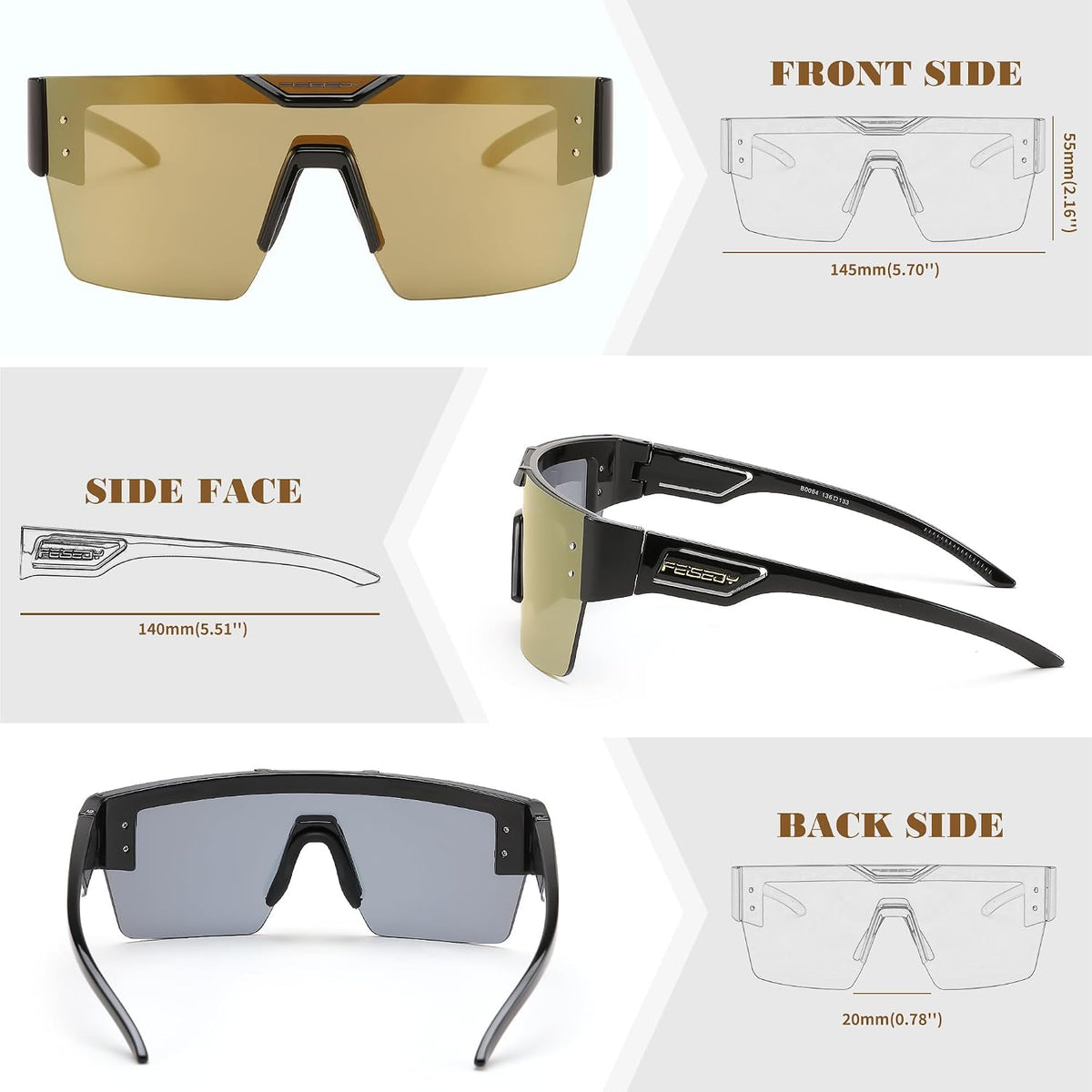 ÉÌƷͼƬ 16 | B0D4Y6RY37 | FEISEDY Sunglasses Men Women, Big Oversized Square Frame,UV400 Mirrored Sun Glasses, Cycling Driving Fishing Hiking B0064