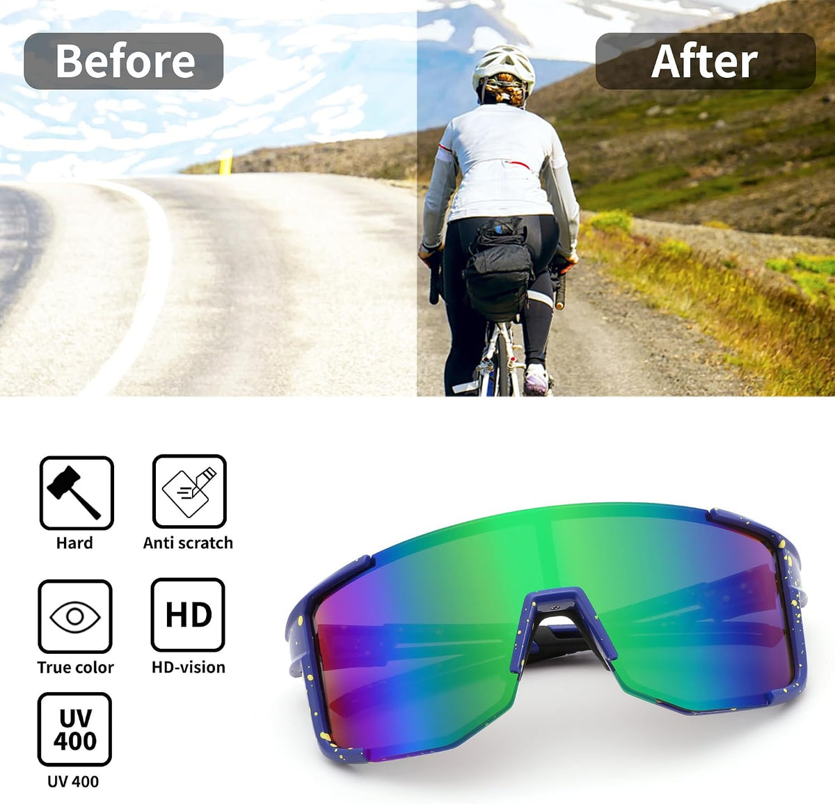 ÉÌƷͼƬ 27 | B0DK3GLVV6 | FEISEDY Cycling Glasses Sports Sunglasses for Men Women, Lightweight TR90 Frame UV400 MTB Running Fishing Baseball B0224