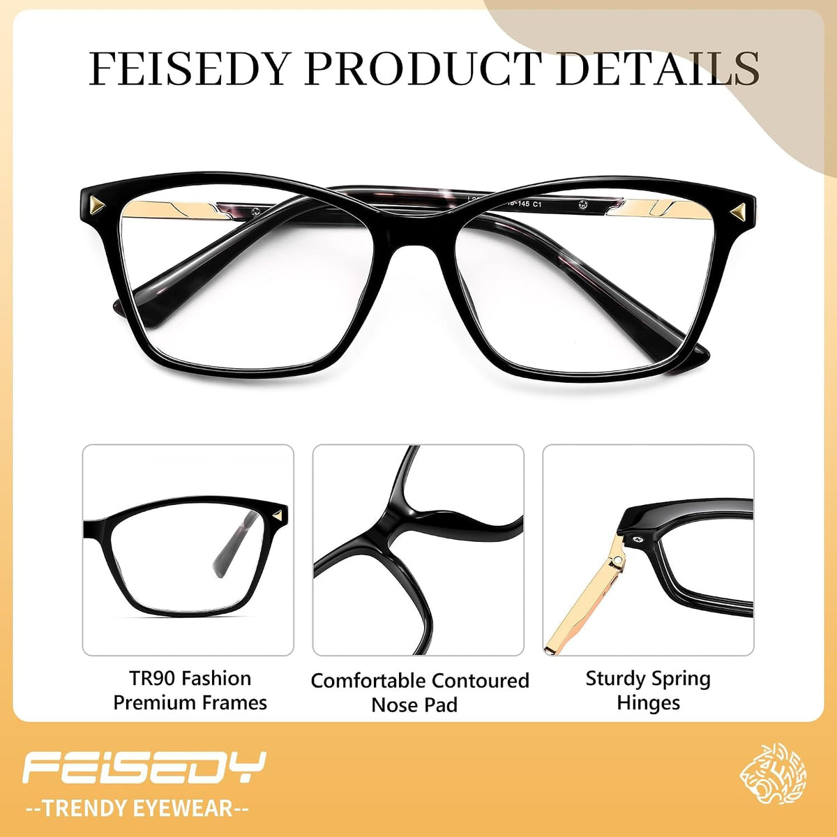 商品图片 6 | B0FZT81LLR | FEISEDY Blue Light Glasses for Women Men TR90 Computer Phone Gaming B0370 | Blue Light Blocking Glasses, Anti Eyestrain and Glare, Soft Comfortable Fit with Spring Hinges