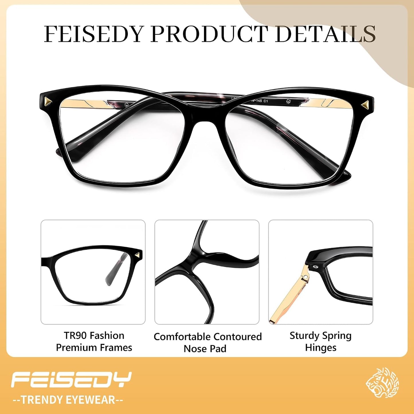 商品图片 6 | B0FZT81LLR | FEISEDY Blue Light Glasses for Women Men TR90 Computer Phone Gaming B0370 | Blue Light Blocking Glasses, Anti Eyestrain and Glare, Soft Comfortable Fit with Spring Hinges