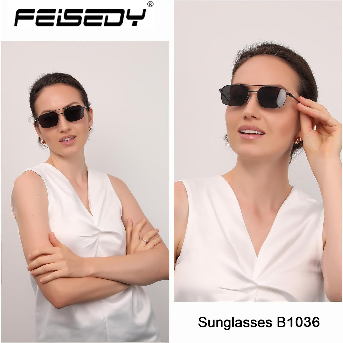 商品图片 48 | B09GKB6G1G | FEISEDY Fashion Square Aviator Sunglasses Women Men Trendy Retro Metal Frame Sun Glasses Candy Color Lens B1036