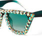 Blackish Green / 52 Millimeters | B0BJPQY2H9 | FEISEDY Women Crystal Square Cat Eye Sunglasses Sparkling Trendy Retro Cateye Sunglasses B2898