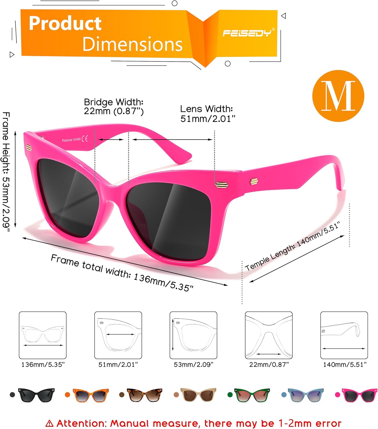 商品图片 20 | B0CJNSZC8B | FEISEDY Trendy Polarized Sunglasses, Retro Cateye Frame for Women, UV400 Protection Shades B0009