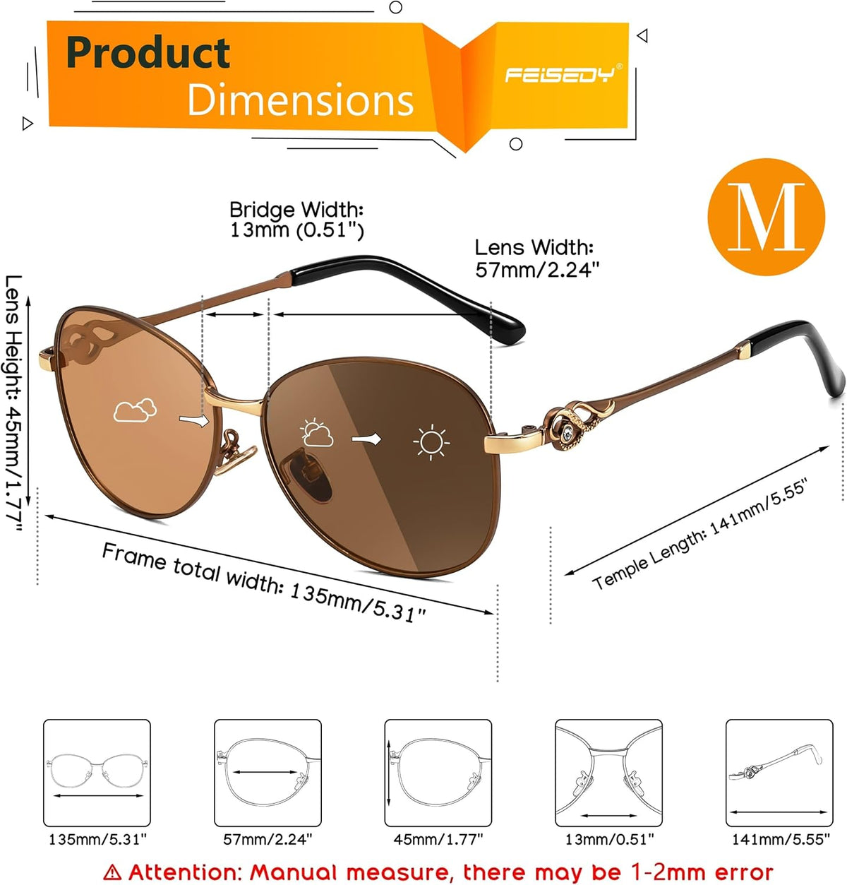 ÉÌƷͼƬ 11 | B0DCZMV6Y9 | FEISEDY Oval Photochromic Polarized Sunglasses Women Retro Metal Rhinestone Sunglasses Classic UV400 Protection B1119