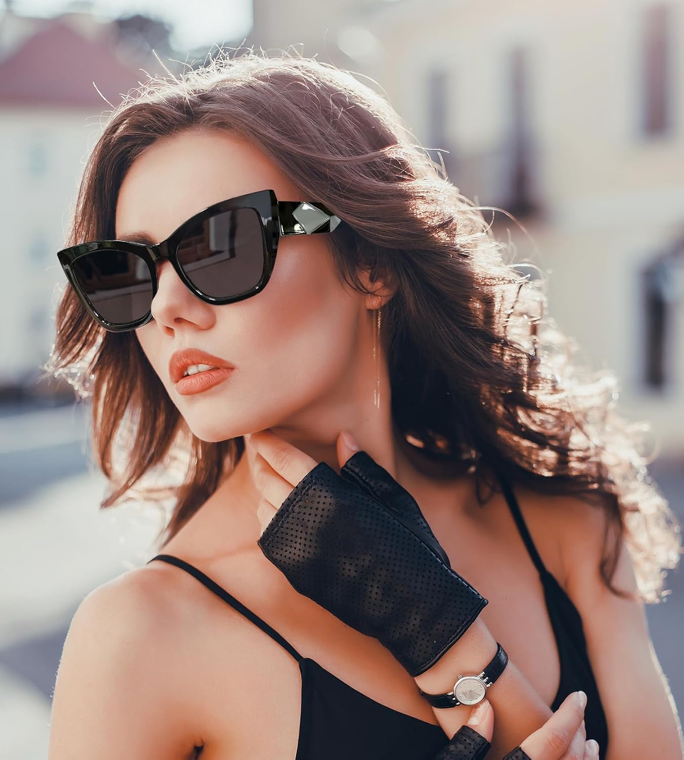 商品图片 2 | B0CPDD4FHG | FEISEDY Oversized Cat Eye Sunglasses for Women Trendy Square Cateye Sunglasses B0094