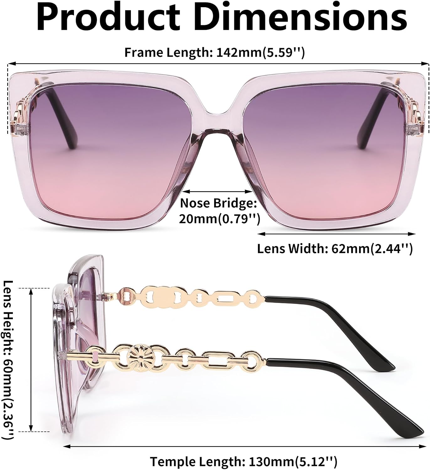商品图片 33 | B08HVPGJW5 | FEISEDY Sunglasses Womens Trendy, Oversized Square Shades, Pearl Inlay Cat Eye Frame UV400 Protection B2625
