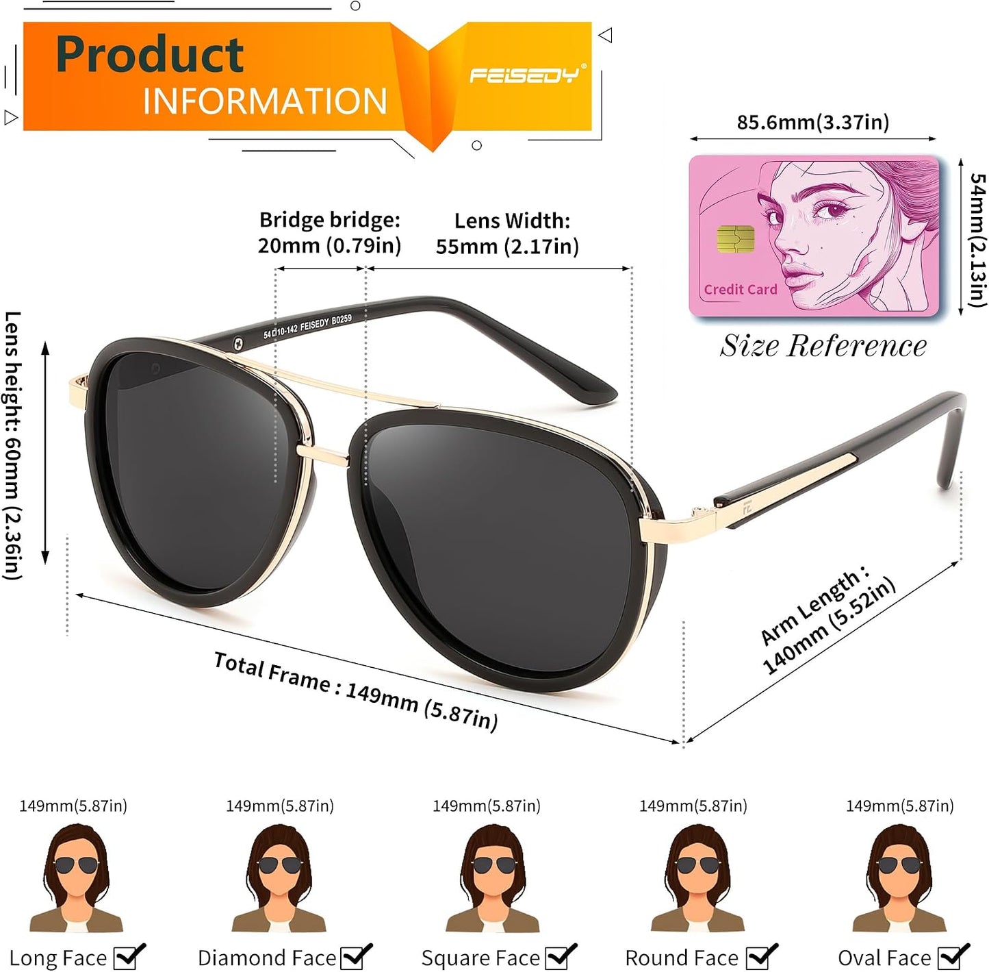 商品图片 4 | B0FPQ6L6K1 | FEISEDY Retro Polarized Aviator Sunglasses for Women Men B0259