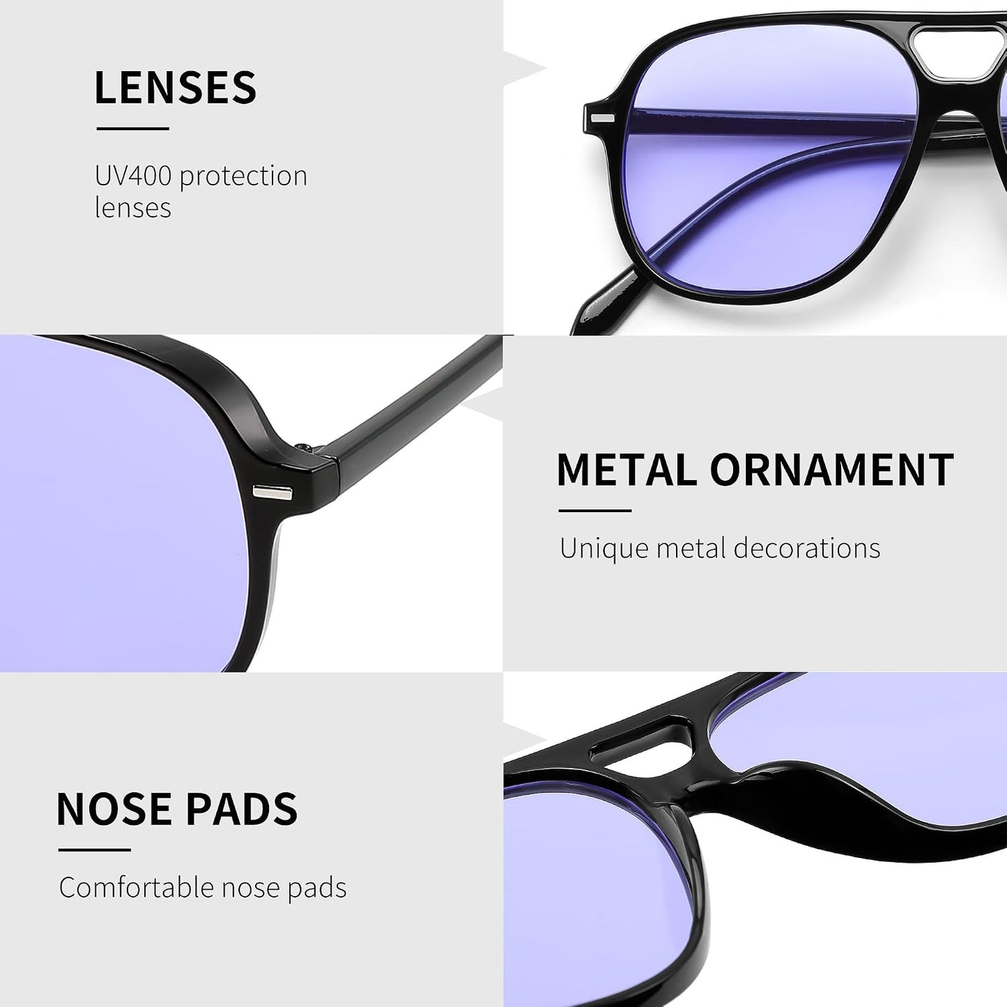 商品图片 31 | B0H1WCGC42 | FEISEDY Retro Square Aviator Sunglasses Women Men Double Bridge B0443