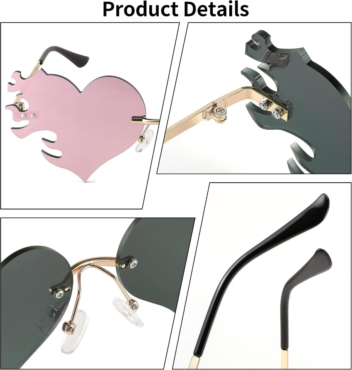 ÉÌƷͼƬ 11 | B0D9428ZX6 | FEISEDY Melting Flame Heart Sunglasses For Women Men Trendy Rimless Fire Shaped Party Glasses B2366