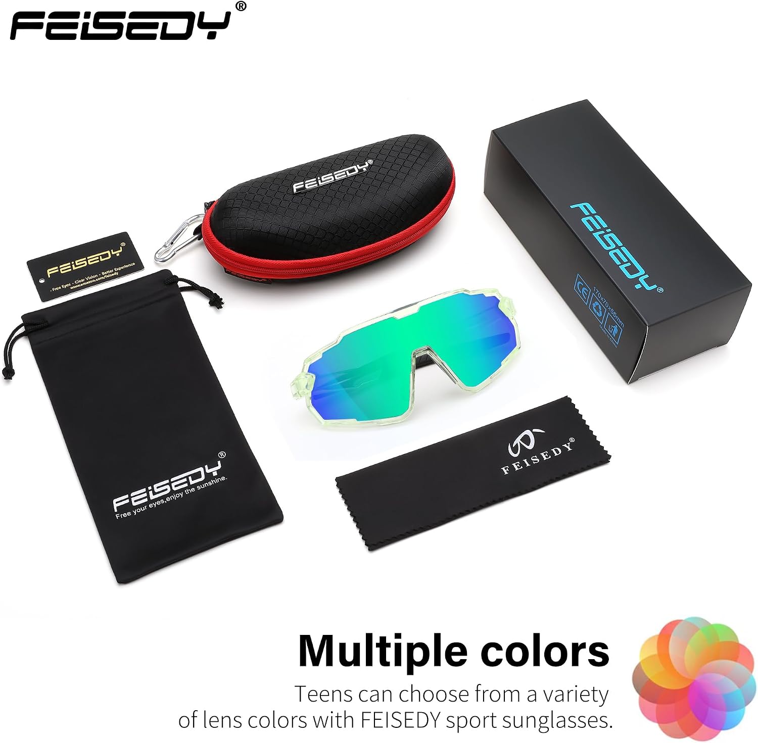 商品图片 37 | B0D6XZ67Q2 | FEISEDY Kids Teens Baseball Polarized Sunglasses Lightweight Frame UV400 Sports Cycling Shades for Boys Girls B0190