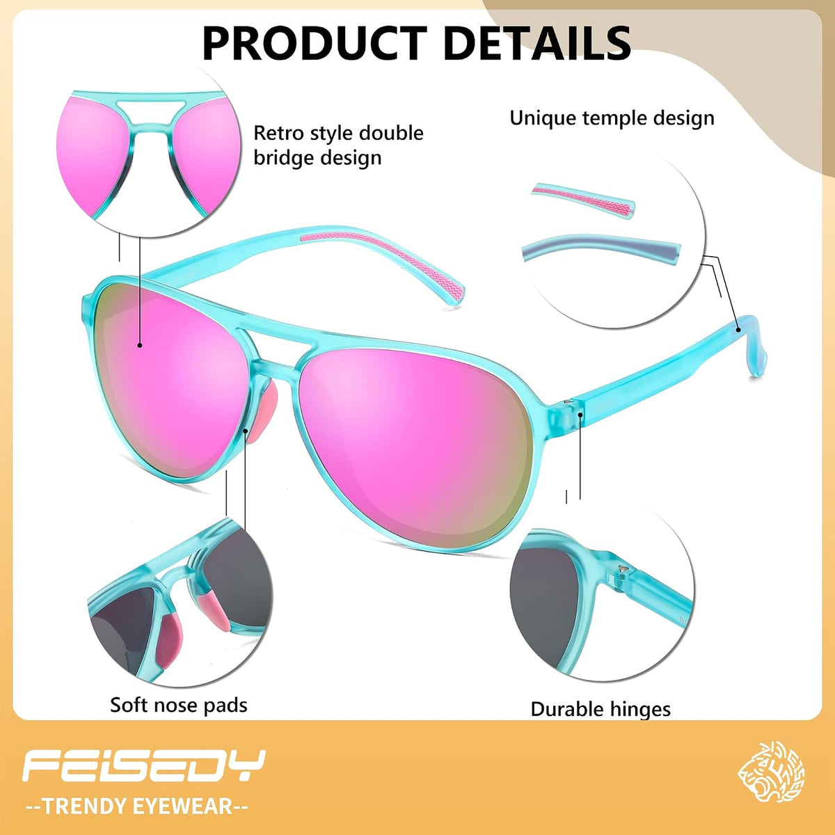 ÉÌƷͼƬ 33 | B0GVSV8P8S | FEISEDY Polarized Aviator Sunglasses for Men Women Trendy Sports TR90 B0378