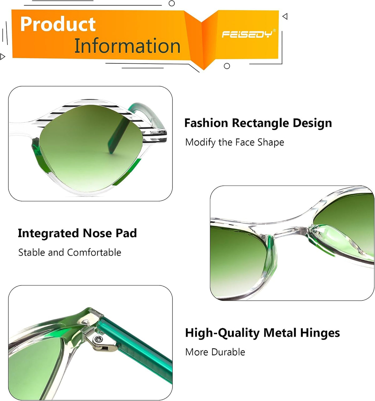 ÉÌƷͼƬ 19 | B0DJ6Y4Z5K | FEISEDY Sunglasses Womens Trendy Rectangle Retro Y2K Classic Sun Glasses Fashion Square UV400 Protection B0235