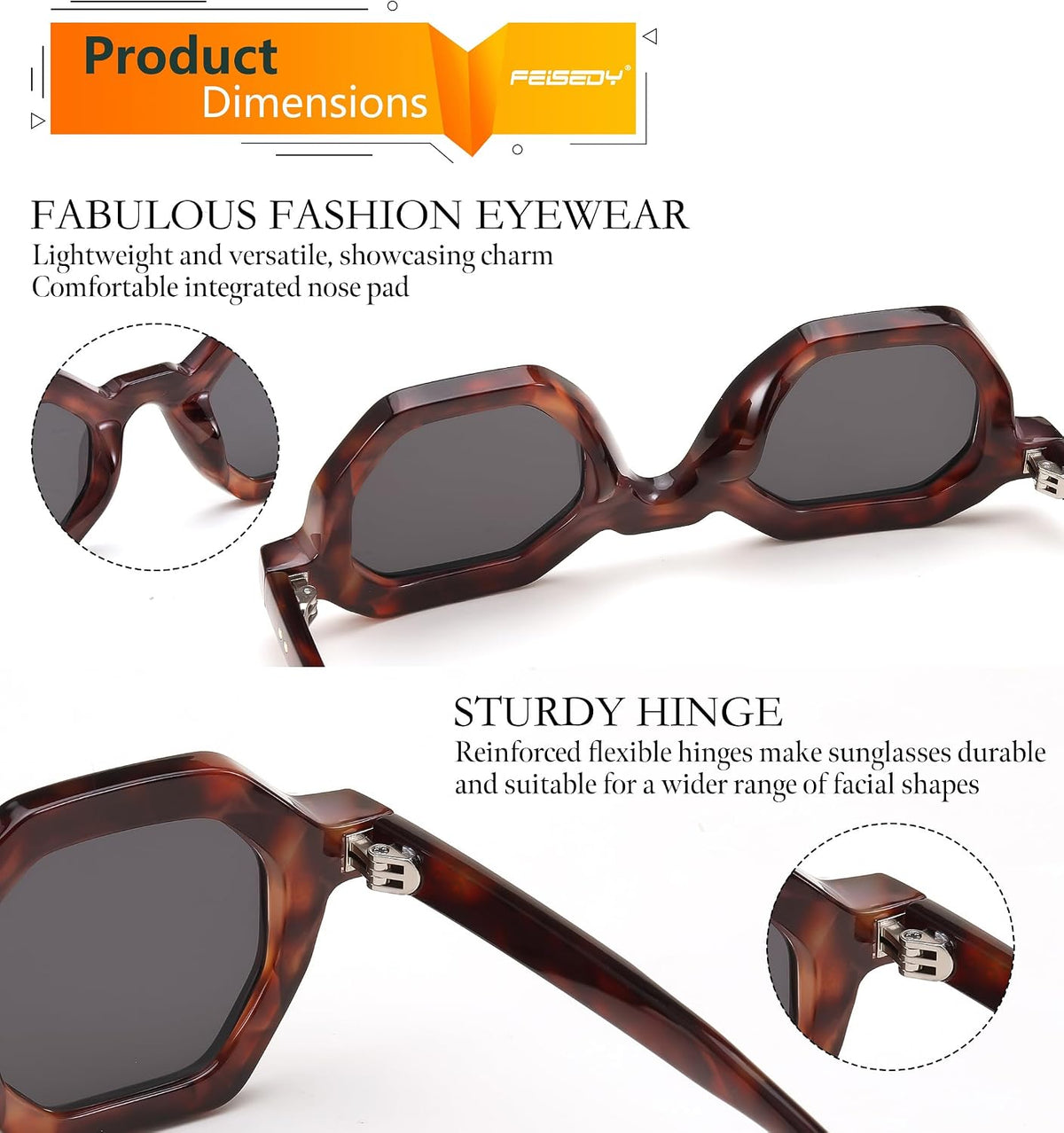 ÉÌƷͼƬ 28 | B0CSJQ26W8 | FEISEDY Octagon Sunglasses for Women - Thick Frame Fashion Rectangle Sun Glasses - Summer UV400 Protection