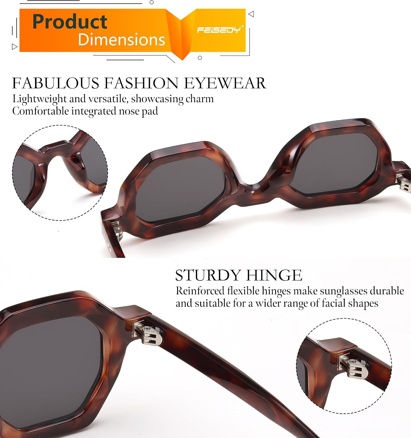 商品图片 28 | B0CSJQ26W8 | FEISEDY Octagon Sunglasses for Women - Thick Frame Fashion Rectangle Sun Glasses - Summer UV400 Protection