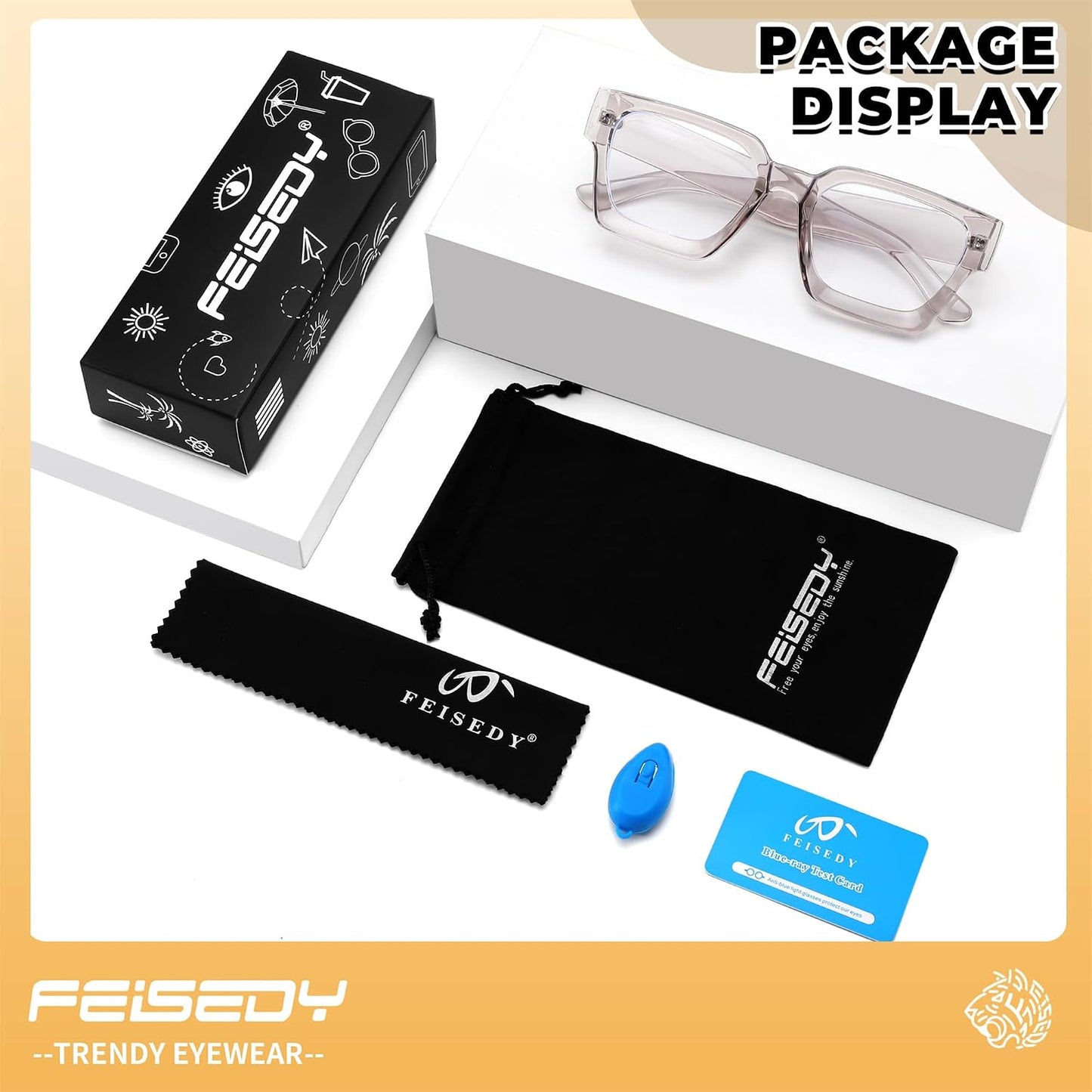 商品图片 31 | B0DXDYMMPM | FEISEDY Retro Blue Light Blocking Glasses for Women Men 90s Classic Rectangle Frame Thick Chic Computer Eyeglasses B2383R