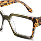 005 - Green Leopard / 53 Millimeters | B0CDBDF25X | FEISEDY Oversized Blue Light Glasses for Women Men TR90 Retro Square Anti Eyestrain Glasses Rectangle Fashion Frame B0037