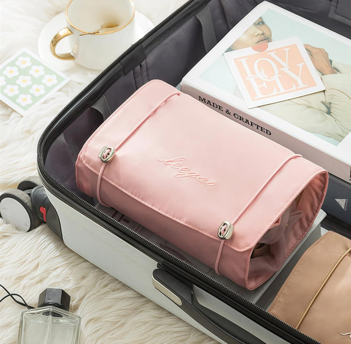 商品图片 6 | B0H2HFYNR8 | Roll Up Toiletry Bag for Travel, 4 in 1 Detachable Travel Wash Large Capacity Portable Cosmetic Organizer Makeup Bags, Pink