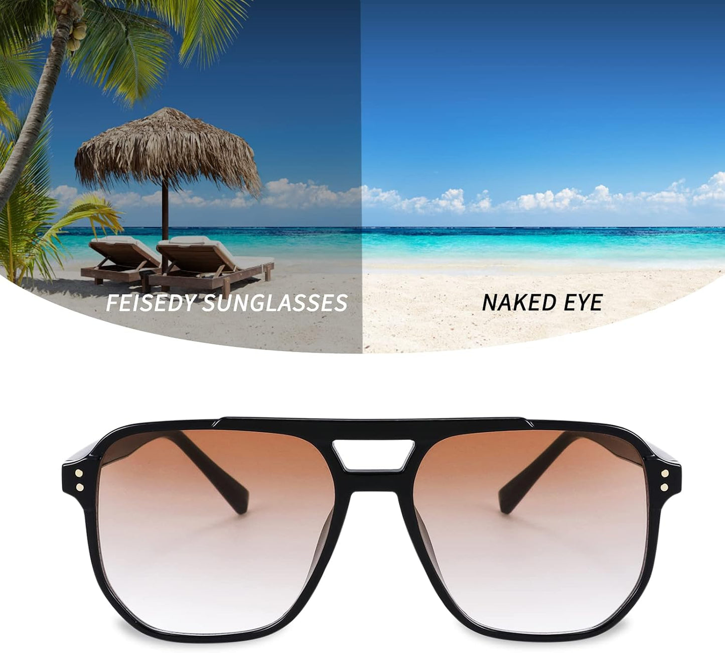 商品图片 56 | B09J8999GR | FEISEDY Retro Square Aviator Sunglasses Women Men 70s Vintage Trendy Plastic Frame Sun Glasses B2835