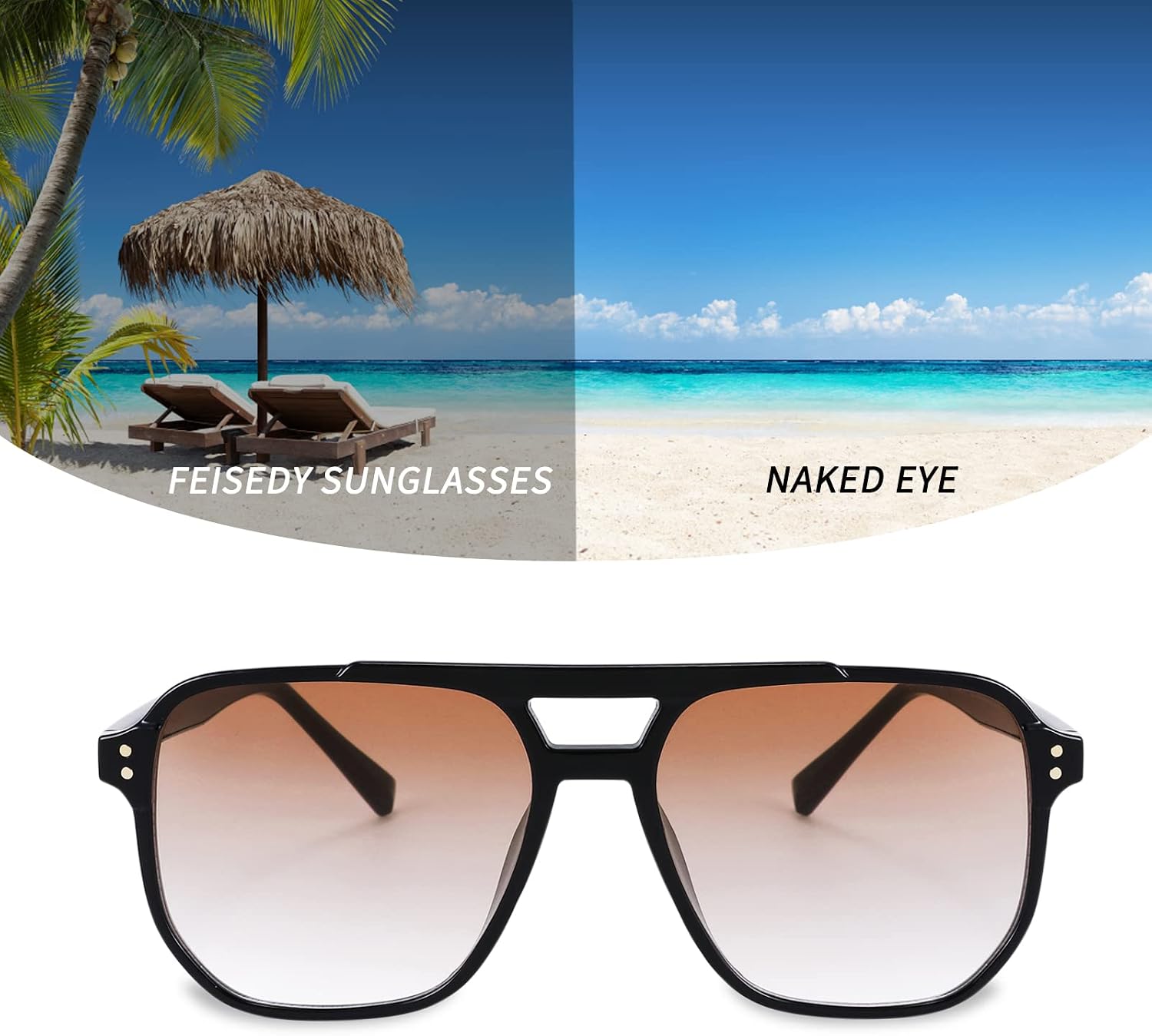 商品图片 56 | B09J8999GR | FEISEDY Retro Square Aviator Sunglasses Women Men 70s Vintage Trendy Plastic Frame Sun Glasses B2835
