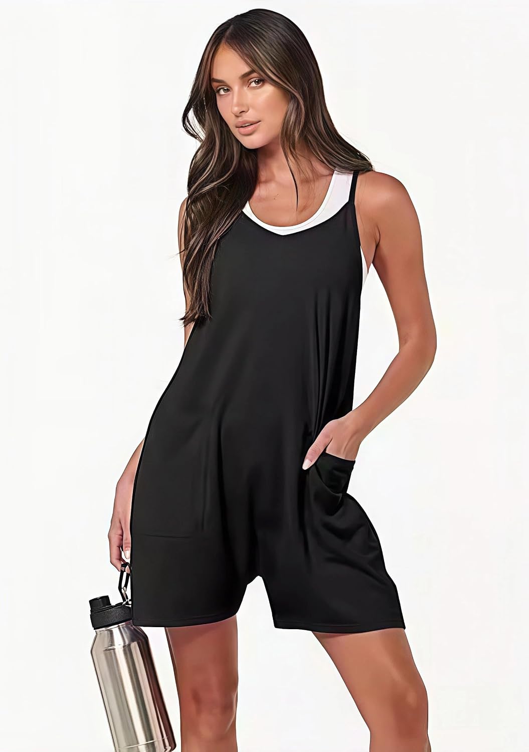 商品图片 5 | B0GR524BVX | Summer Rompers for Women Sleeveless Jumpsuit Shorts with Pockets Casual Sporty Short Overalls, Womens Rompers Short Jumpsuits