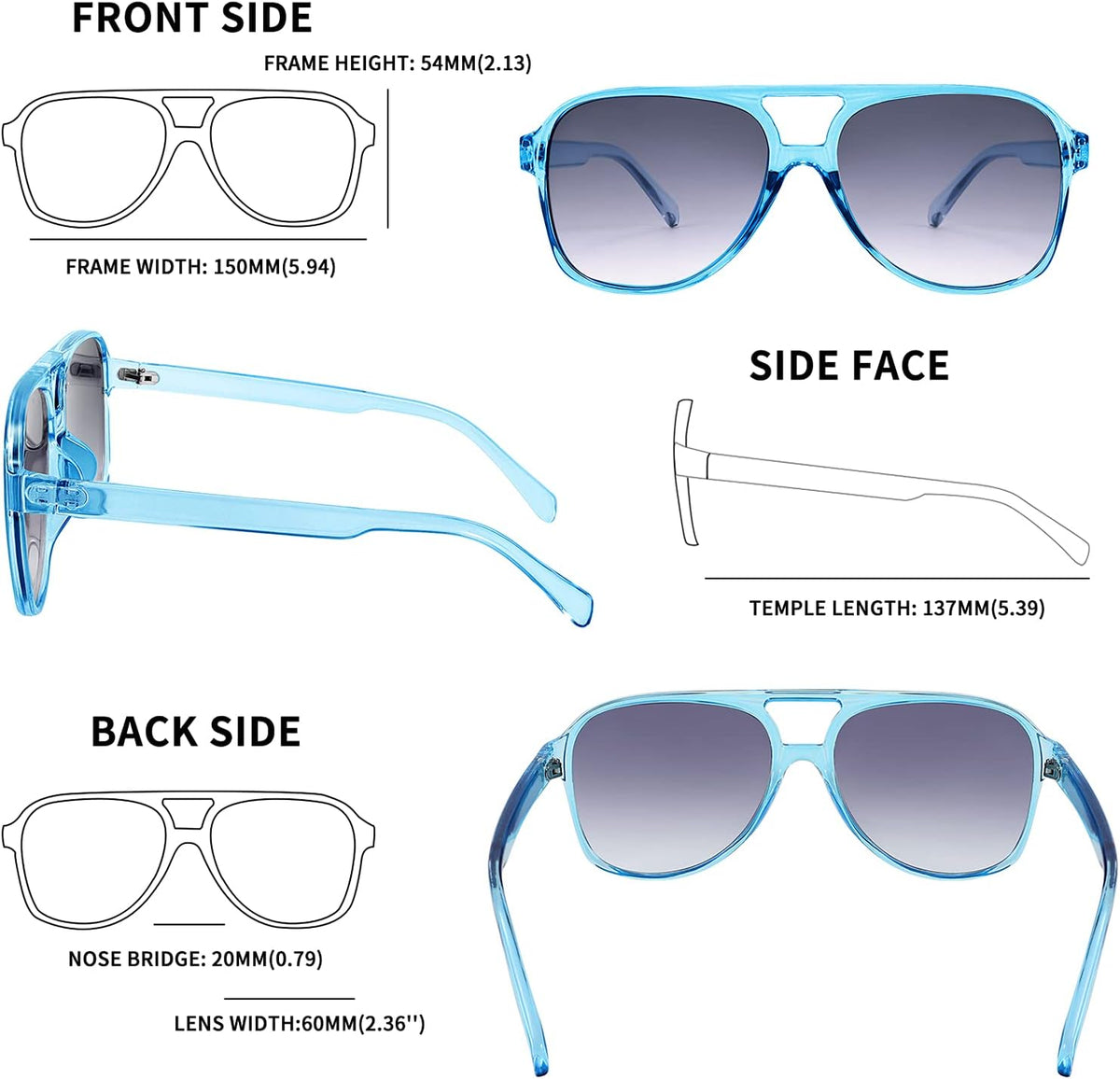 ÉÌƷͼƬ 137 | B0CB543WBD | FEISEDY Vintage Retro 70s Plastic Aviator Sunglasses Women Men Classic Large Squared Frame B2751