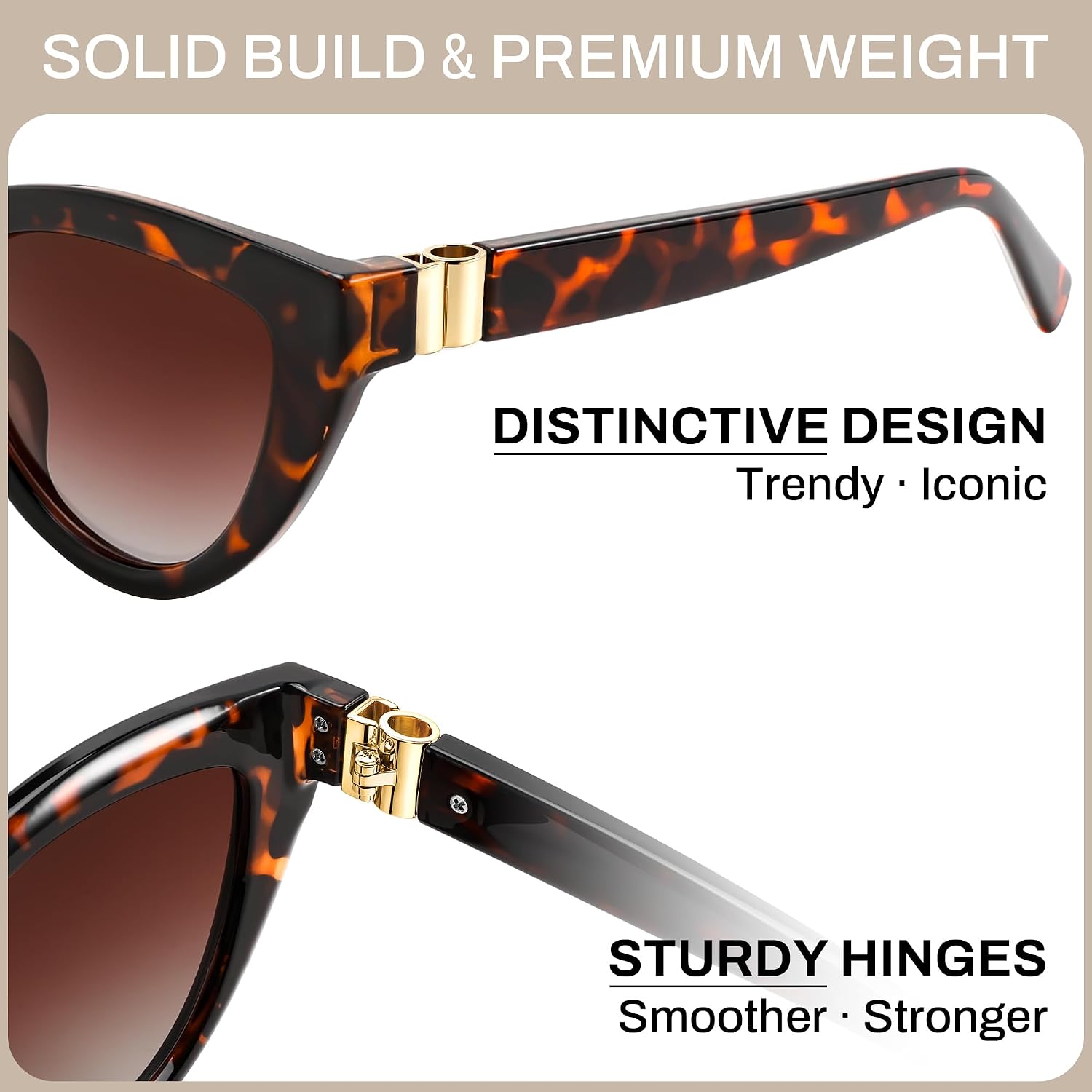商品图片 17 | B0GVF3CZ9N | FEISEDY Cat eye Sunglasses Polarized and Retro Stylish for Women Men B0428 | UV400 Protection, for Driving Fishing Beach Travel and Party, Metal Accents, Versatile Styling