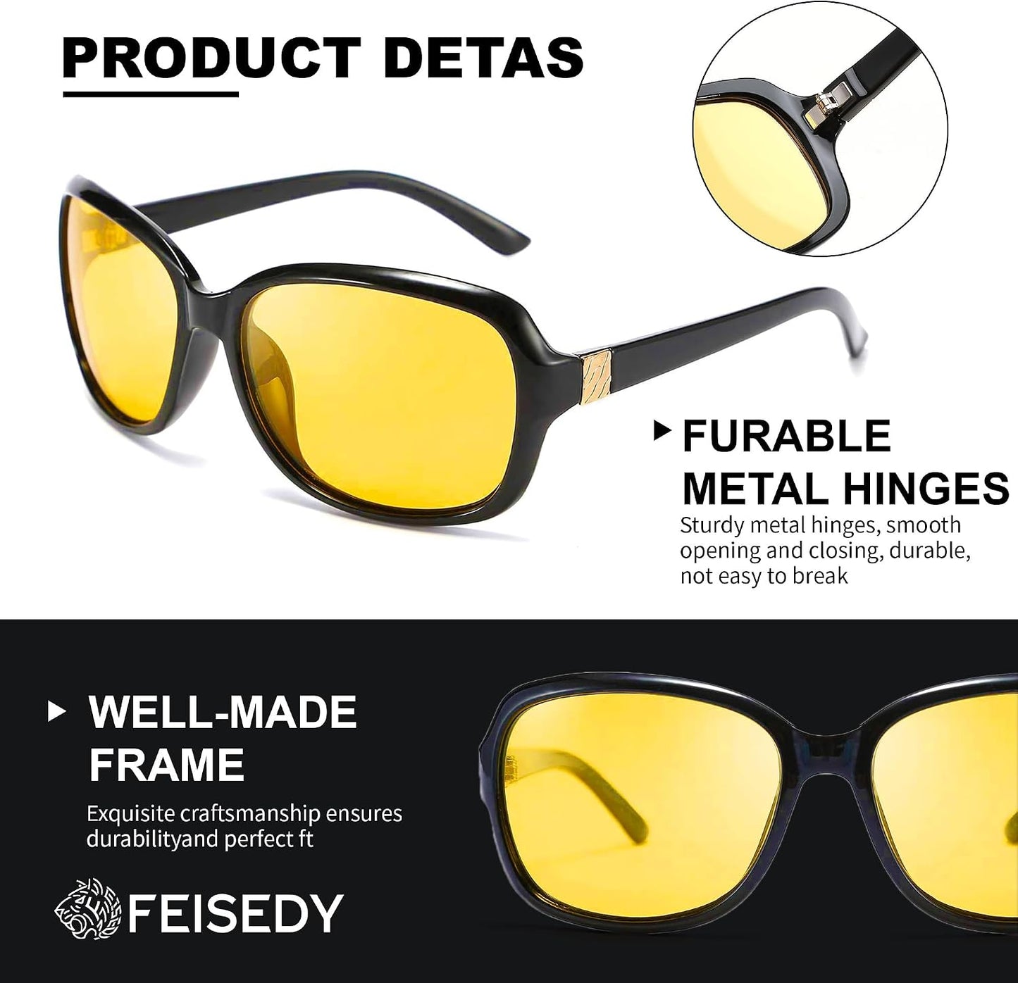 商品图片 39 | B081YY5RM3 | FEISEDY Classic Womens Night Glasses Driving Anti Glare Wrap Around Yellow Sunglasses B2548