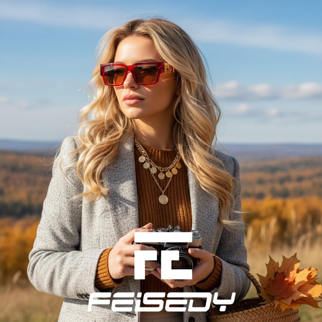 商品图片 23 | B0GD5FWDBC | FEISEDY Retro Trendy Rectangle Polarized Sunglasses for Women Men,Classic Narrow Square Sun Glasses B0314